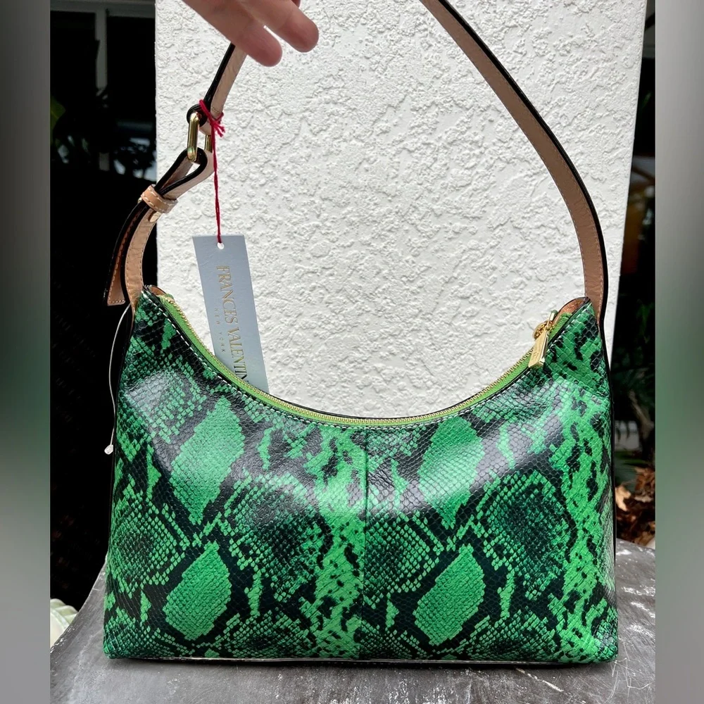 FRANCES VALENTINE Laura Solid Snake Leather hobo shoulder bag green + caramel